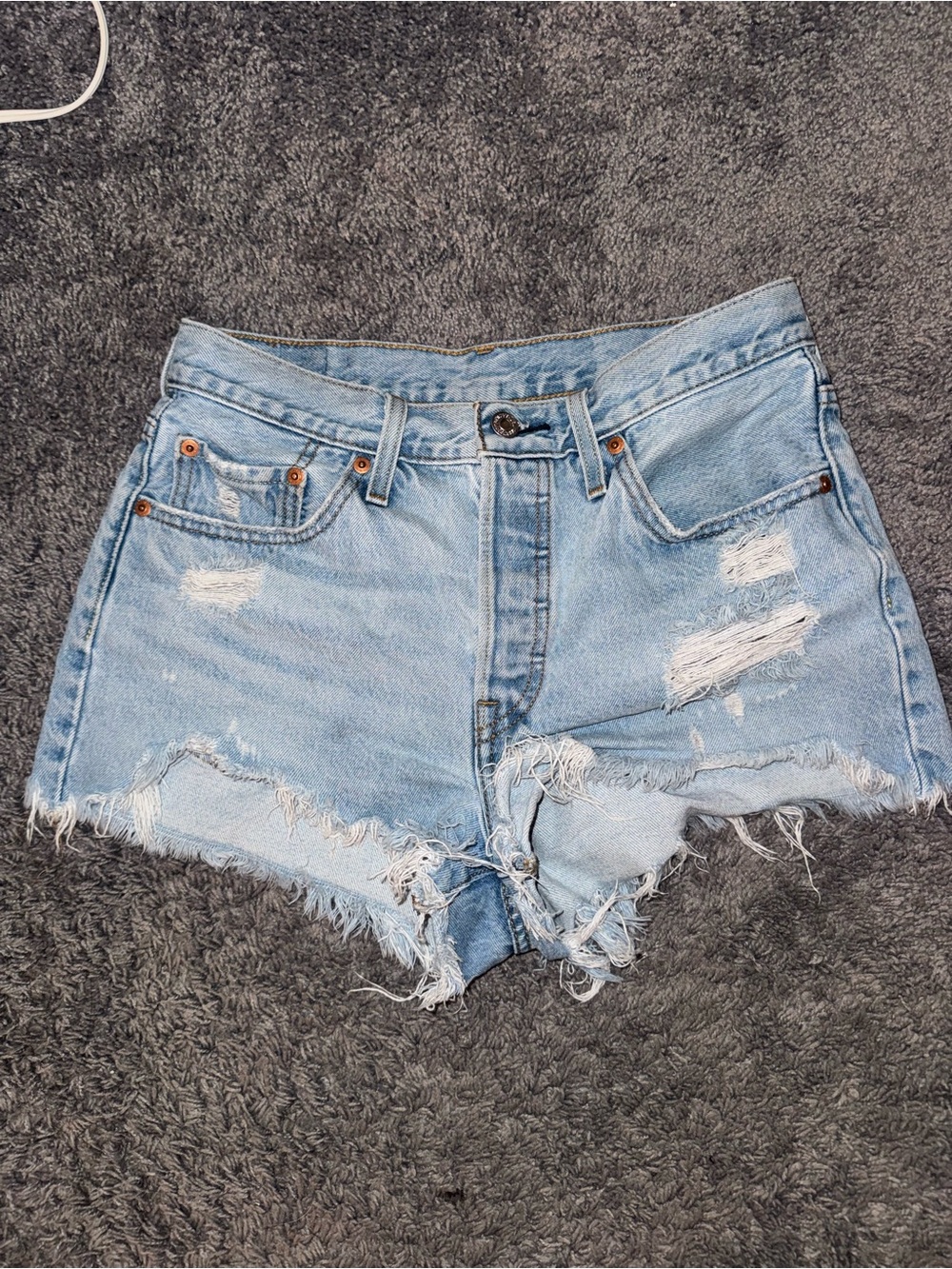 Levi 501s Light Blue Distressed Denim Shorts - Women's